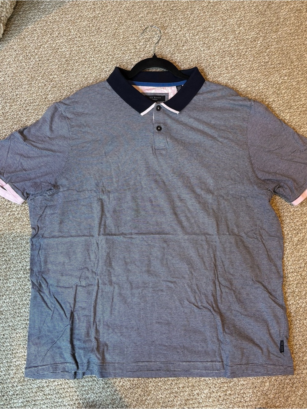 Ted Baker Navy Polo with Pink Sleeve Accents